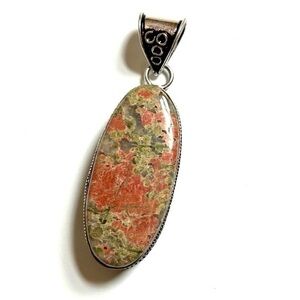 New Large Handcrafted Unakite Silver Pendent